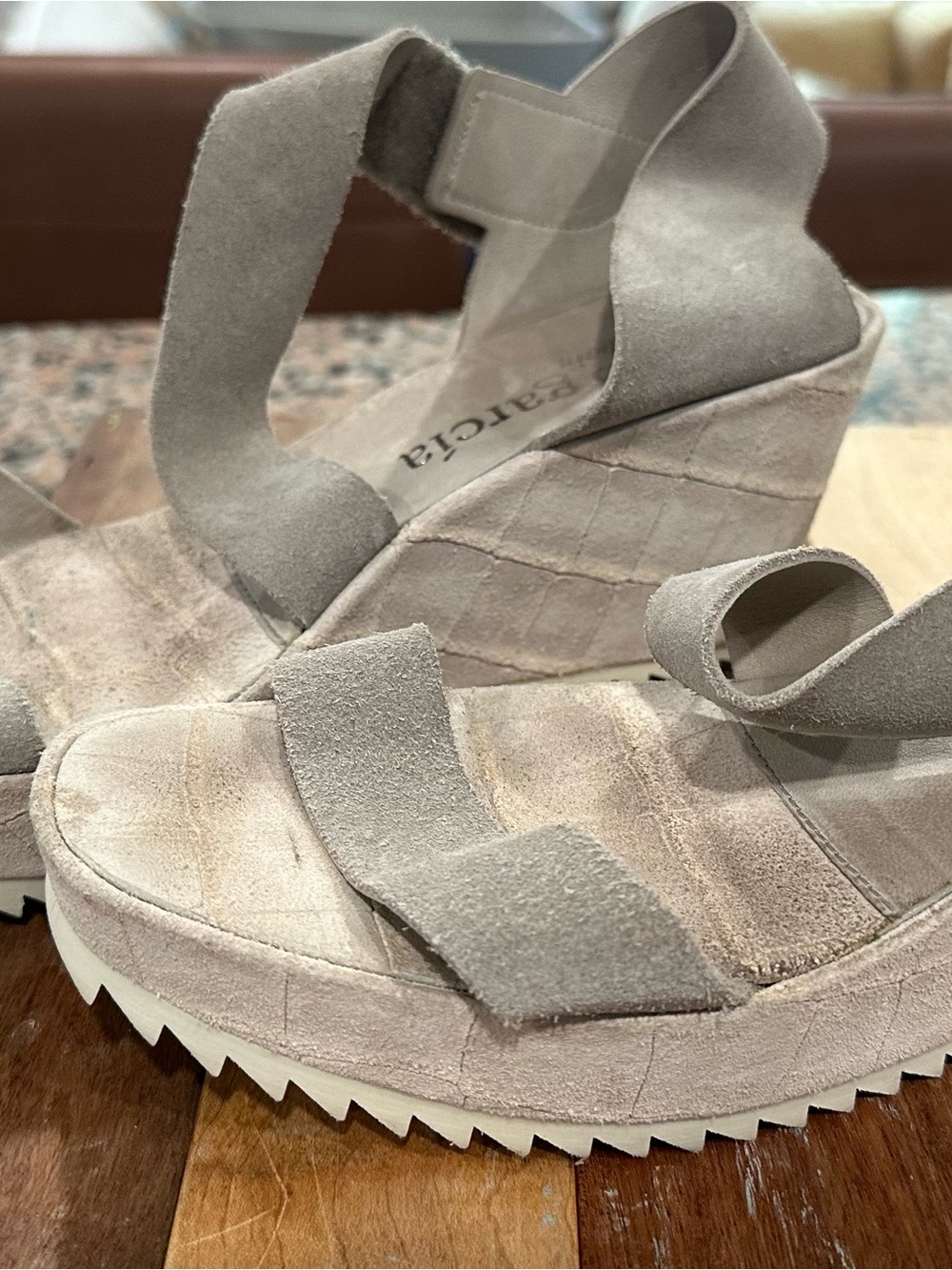Pedro Garcia Taupe Suede Wedge Sandals